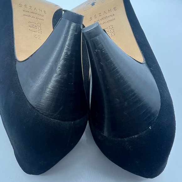 SÉZANE Escarpins Low Josephine Black Suede Eyelet Cutout Kitten Heels sz 42 - Picture 14 of 15